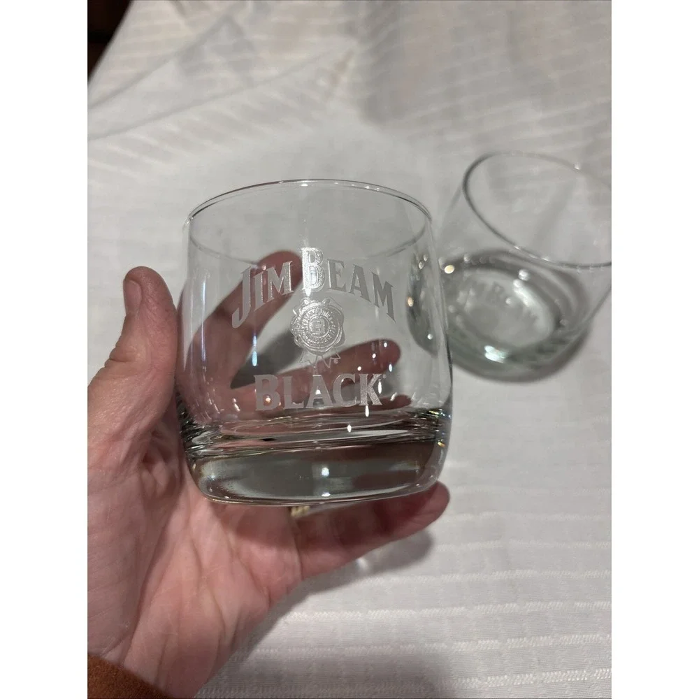 Set of 2 Jim Beam Frosted Logo‎ 8 Oz Lowball Whiskey Glasses